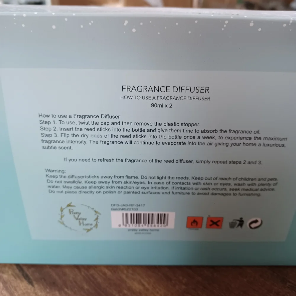 Pretty Valley Home Reed Fragrance Diffuser Combo Jasmine & Rain Forest 90ml x2